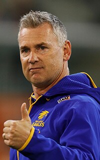 AFL 2018 Round 05 - Carlton v West Coast MELBOURNE, AUSTRALIA - APRIL 21: Eagles head coach Adam Simpson gestures Nic Naitanui of the Eagles during the round five AFL match between the Carlton Blues and the West Coast Eagles at Melbourne Cricket Ground on April 21, 2018 in Melbourne, Australia. (Photo by Daniel Pockett/AFL Media)